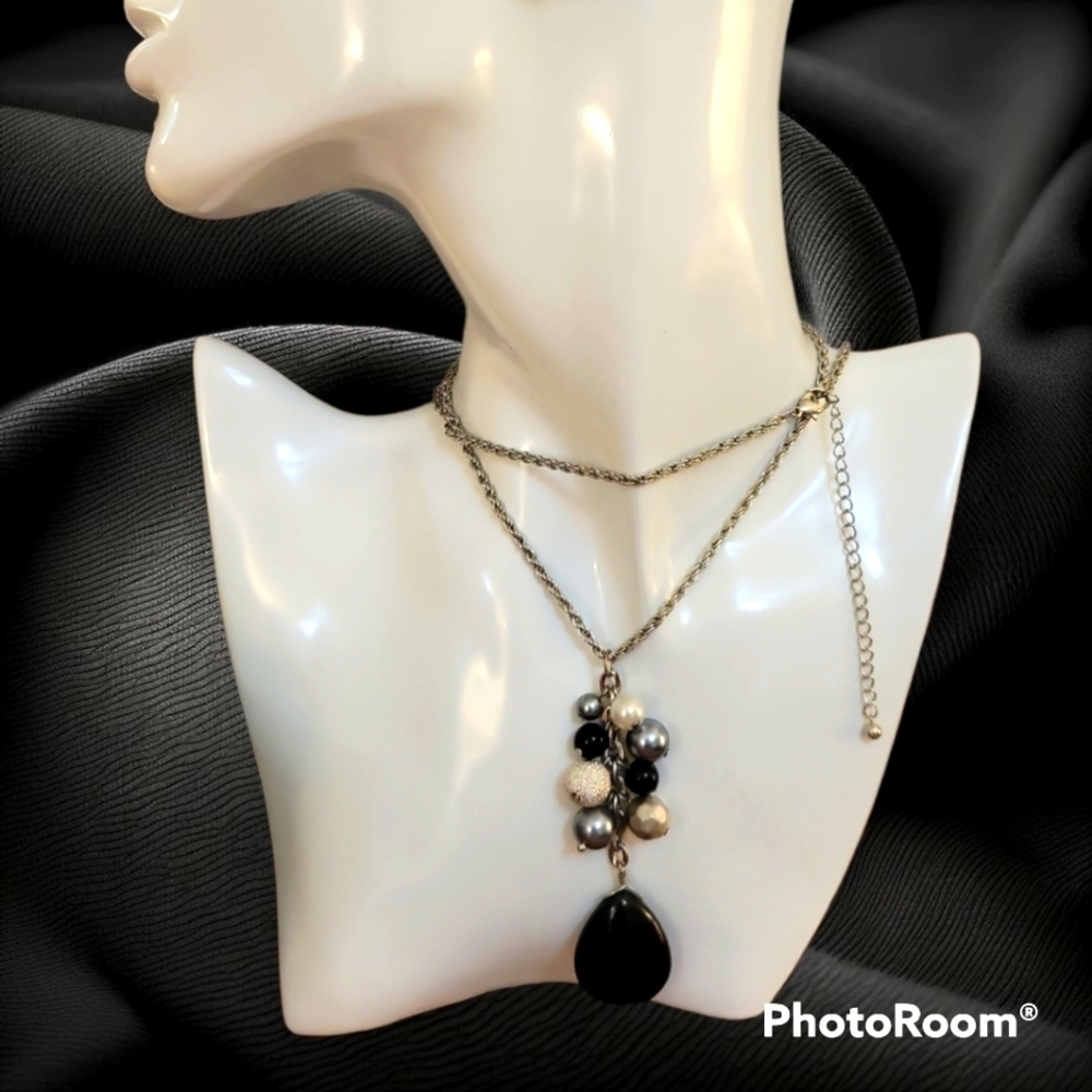 3/$30 Teardrop Glass Pendant Beaded Cluster Sautoir Pendant Chain Necklace